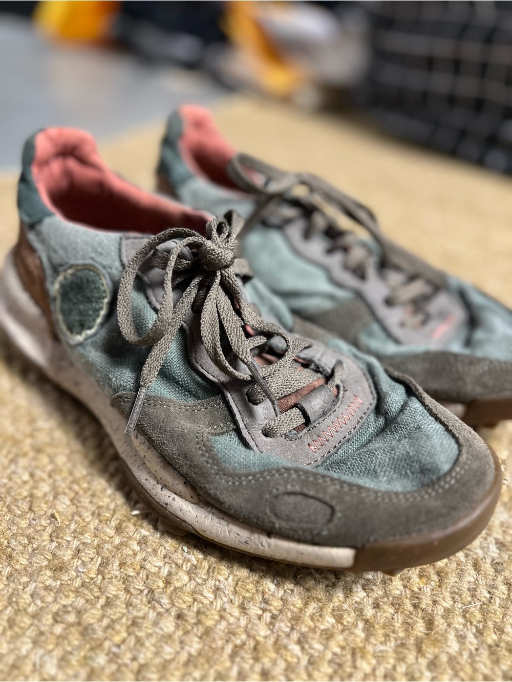 Women's Green Suede & Canvas Lace-Up Sneakers with Pink Lining